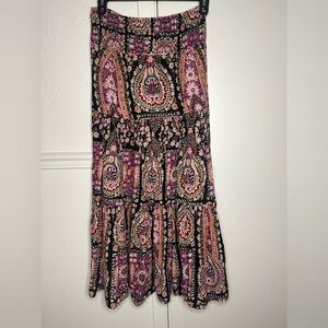 Andrew & Co Black and Pink Paisley Maxi Skirt size M